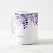 Stilvolle Monogram Lila Aquarellblume Kaffeetasse (Vorderseite Links)