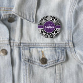 Stilvolle Monogram Lila Schwarz-weiße Damaske Button (Beispiel)