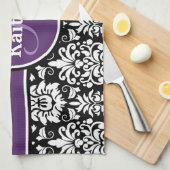 Stilvolle Monogram Lila Schwarz-weiße Damaske Handtuch (Viertel Falte)