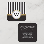 Stilvolle Monogram Luxe Vertikale Streifen Quadratische Visitenkarte (Vorne/Hinten)