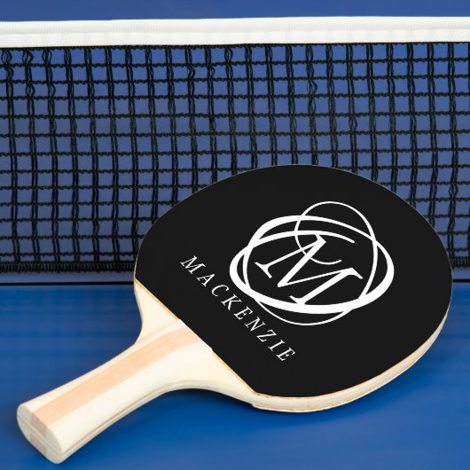 Stilvolle Monogram Name Schwarz-weiß Tischtennis Schläger (InSitu)