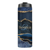 Stilvolle Monogram Navy Blue Gold Agate Geode Thermosbecher (Vorderseite)