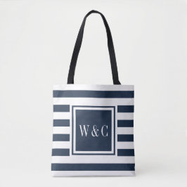 Stilvolle Monogram Navy Blue White Stripe Tasche
