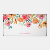 Stilvolle Monogram Pink Aquarellblume Schreibtischunterlage (Vorderseite)