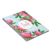 Stilvolle Monogram Pink Botanical Peonies Elegant Notizblock (Rechte Seite)