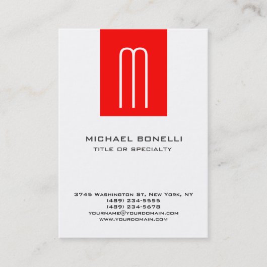 Stilvolle Monogram Red White Chubby Business Card Visitenkarte (Vorderseite)
