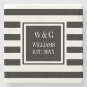 Stilvolle Monogram Schwarz-weiß Stripe Steinuntersetzer (Vorderseite)
