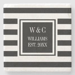 Stilvolle Monogram Schwarz-weiß Stripe Steinuntersetzer