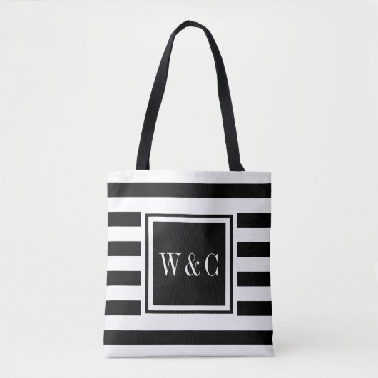 Stilvolle Monogram Schwarz-weiß Stripe Tasche (Vorderseite)
