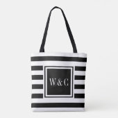 Stilvolle Monogram Schwarz-weiß Stripe Tasche (Rückseite)