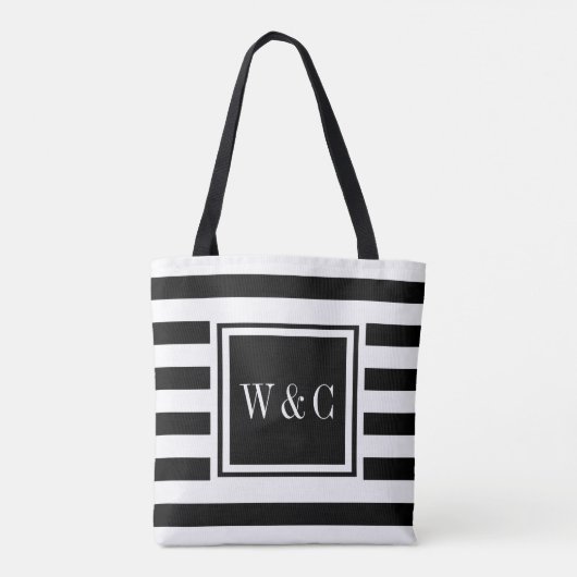 Stilvolle Monogram Schwarz-weiß Stripe Tasche (Rückseite)