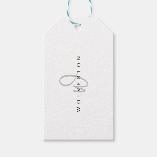 Stilvolle Monogram-Schwarz-weiße Elegant-Skriptbez Geschenkanhänger (Vorderseite)