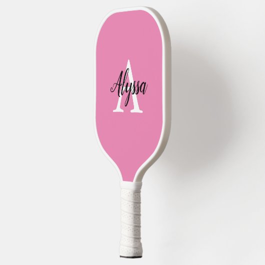 Stilvolle Monogram Script Pink Pickleball Paddel Schläger (Links)