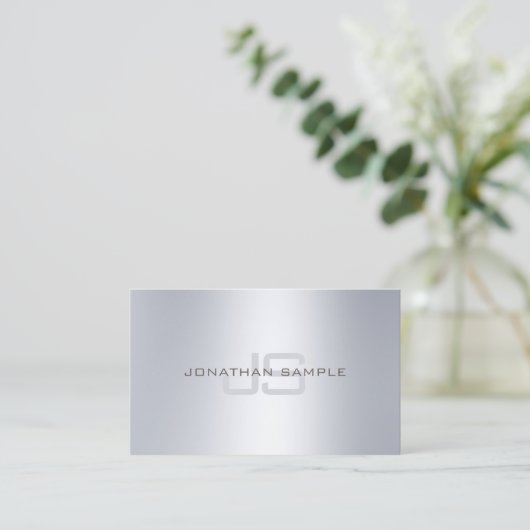 Stilvolle Monogram Silver Look Einfach Schlicht Lu Visitenkarte (Stehend Vorderseite)
