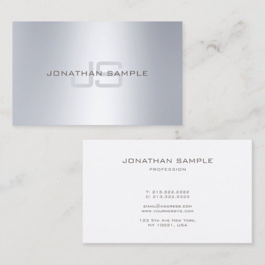 Stilvolle Monogram Silver Look Einfach Schlicht Lu Visitenkarte (Vorne/Hinten)