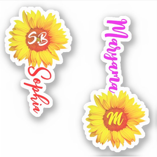 (Stilvolle Monogram Sonnenblume) Personalisierter  Aufkleber (Vorderseite)