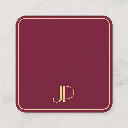 Stilvolle Monogram Template Luxury Bordeaux und Go Quadratische Visitenkarte (Vorderseite)