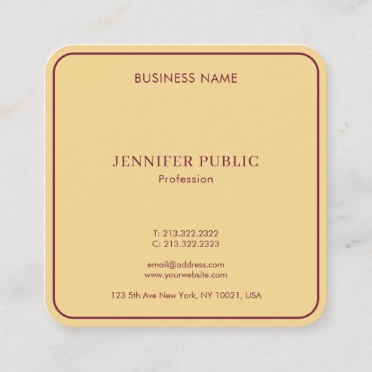 Stilvolle Monogram Template Luxury Bordeaux und Go Quadratische Visitenkarte (Rückseite)