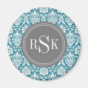 Stilvolle Monogram Trio Aquamarin Damask Magnet