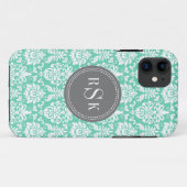 Stilvolle Monogram Trio Mint Damask Case-Mate iPhone Hülle (Rückseite (Horizontal))