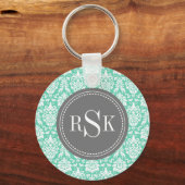 Stilvolle Monogram Trio Mint Damask Schlüsselanhänger (Vorderseite)
