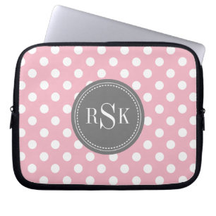 Stilvolle Monogram Trio Pink Polka Dots Laptopschutzhülle
