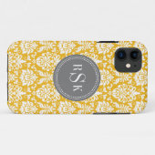 Stilvolle Monogram Trio Yellow Damask Case-Mate iPhone Hülle (Rückseite (Horizontal))