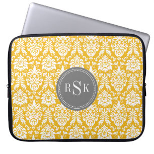 Stilvolle Monogram Trio Yellow Damask Laptopschutzhülle
