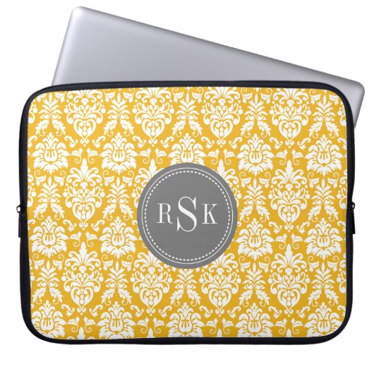 Stilvolle Monogram Trio Yellow Damask Laptopschutzhülle (Vorderseite)