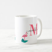 Stilvolle monogram Tropical Blätter Hot Pink Flami Kaffeetasse (VorderseiteRechts)