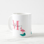 Stilvolle monogram Tropical Blätter Hot Pink Flami Kaffeetasse (Vorderseite Links)