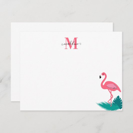 Stilvolle monogram Tropical Blätter Hot Pink Flami Mitteilungskarte (Vorne/Hinten)