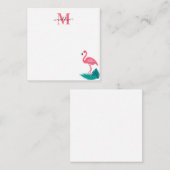 Stilvolle Monogram Tropical Pink Flamingo Square 2 Mitteilungskarte (Vorne/Hinten)
