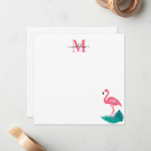 Stilvolle Monogram Tropical Pink Flamingo Square Mitteilungskarte (Vorderseite/Rückseite Beispiel)