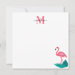 Stilvolle Monogram Tropical Pink Flamingo Square Mitteilungskarte