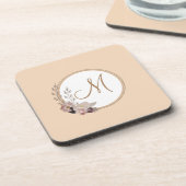 Stilvolle Monogram Watercolor Botanical Getränkeuntersetzer (Linke Seite)