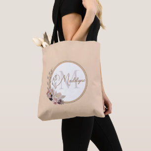 Stilvolle Monogram Watercolor Floral Tote Bag Tasche