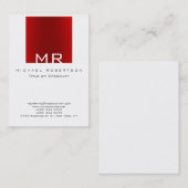 Stilvolle Monogram White Dark Red Business Card Visitenkarte (Vorne/Hinten)