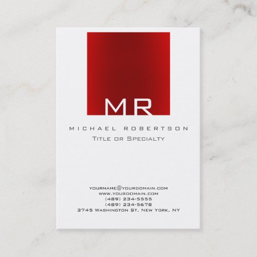 Stilvolle Monogram White Dark Red Business Card Visitenkarte (Vorderseite)