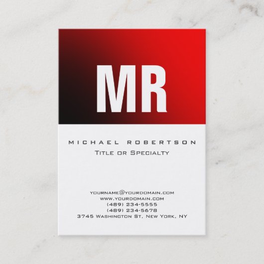 Stilvolle Monogram White Red Business Card Visitenkarte (Vorderseite)