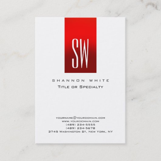 Stilvolle Monogram White Red Modern Visitenkarte (Vorderseite)