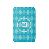 Stilvolle Monogramm Aqua Blue Raute Badematte (Vorderseite Vertikal)