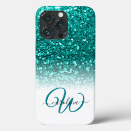 Stilvolle Monogramm-Aqua-Glitzer Case-Mate iPhone Hülle