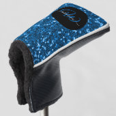 Stilvolle monogramm blauer Glitzer schwarz Golf Headcover (3/4 Vorderseite)