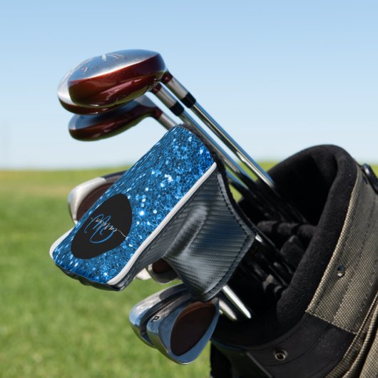Stilvolle monogramm blauer Glitzer schwarz Golf Headcover (In Situ)