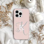 Stilvolle Monogramm Feminine Blush Pink Case-Mate iPhone Hülle<br><div class="desc">Eine elegante, stylische Darstellung Ihres Namens und Monogrammes betont diese individuelle iPhone-Hülle mit klassischen Serifen und einer verzierteren Schriftzypografie mit einer wunderbar ausgeglichenen Symmetrie. Die drei Elemente verschmelzen stilvoll und kreieren so Ihr eigenes Markenlogo. Hier mit einem weichen, rot-rosa Hintergrund mit Monogrammelementen in weiß und grau dargestellt. Sie können die...</div>