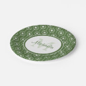 Stilvolle Monogramm für das grüne und das weiße He Pappteller (Schrägansicht)