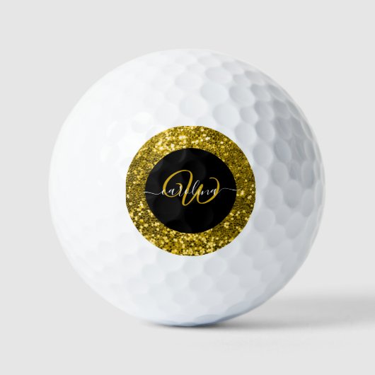 Stilvolle monogramm goldene Glitzer schwarz Golfball (Vorderseite)