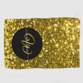 Stilvolle monogramm goldene Glitzer schwarz Golfhandtuch (Horizontal)
