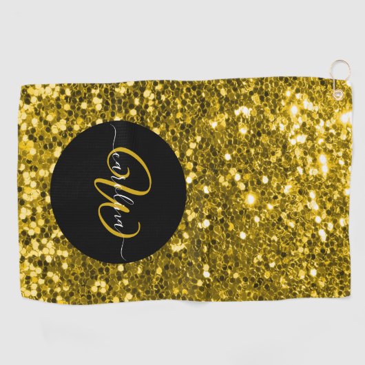 Stilvolle monogramm goldene Glitzer schwarz Golfhandtuch (Horizontal)